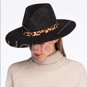 CC Wool Felt Brim Hat with Leopard Trim